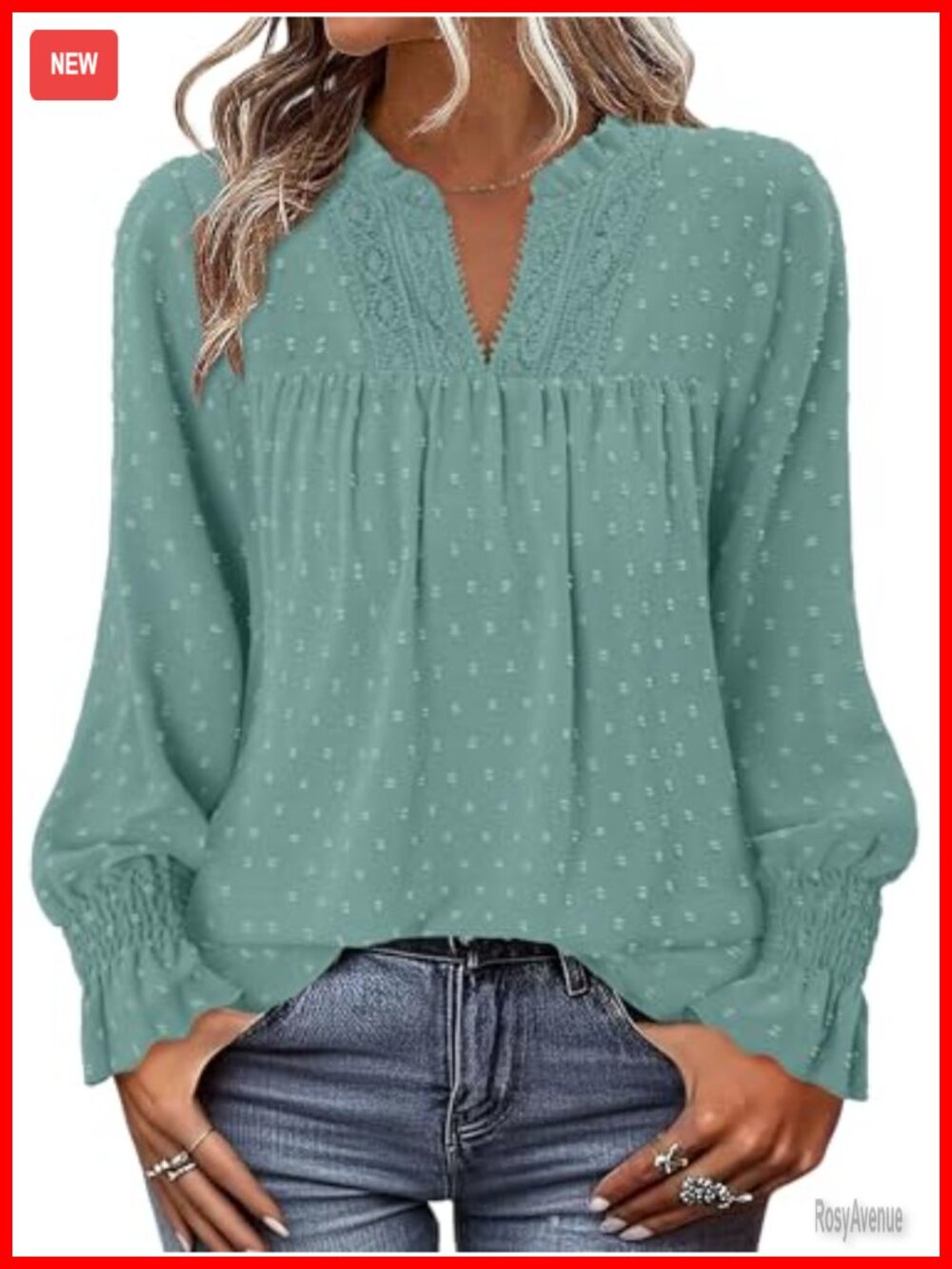 Boho Long Sleeve V Neck Swiss Dot Tunic Top Flowy Blouse
